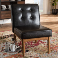 Baxton Studio BBT8051-Dark Brown/Walnut-CC Arvid Mid-Century Modern Dark Brown Faux Leather Upholstered Wood Dining Chair
